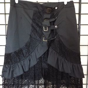 Steampunk Wrap Style Black Skirt XL NWOT